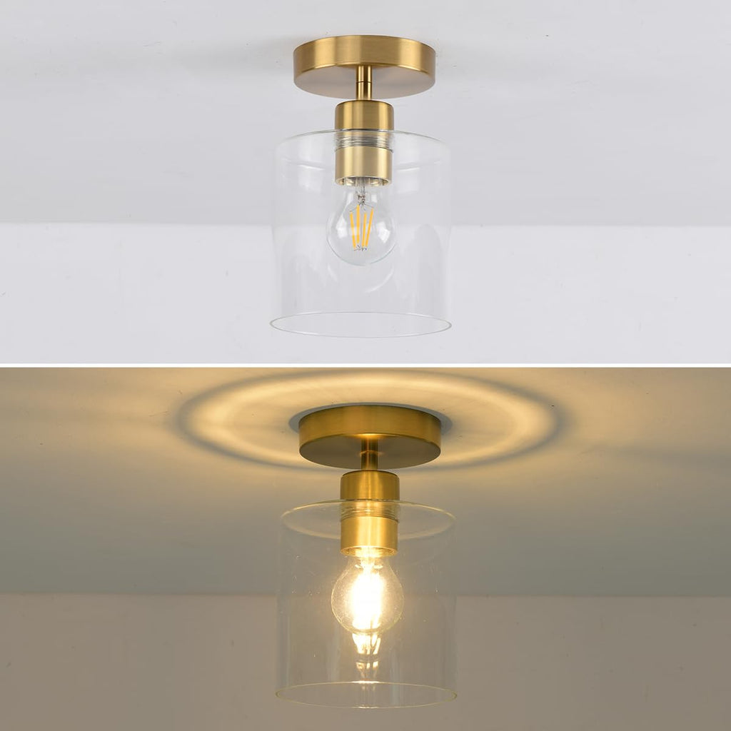 Brass Semi Flush Mount Ceiling Light, Gold Modern Fixture for Closet Hallway Entryway Light Fixture Ceiling Brass