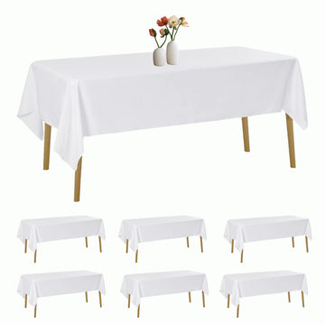 6 Pack Rectangle Tablecloth 60 x 120 Inches White Table Cloth Stain and Wrinkle Resistant Washable Polyester Fabric