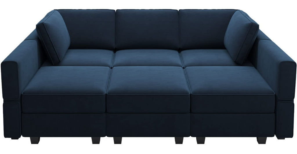 Modular Velvet Sectional Sofa with Chaise Lounge Sectional Sleeper Sofa with Storage Chaise Bed Couch Blue