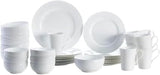 Delray 40-Piece Bone China Dinnerware Set, White Round Dishes for 8