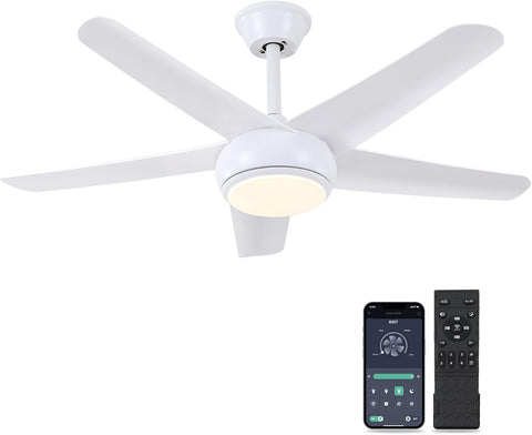 White Ceiling Fans with Lights - 44" Modern Ceiling Fans with 5 Blades and 3CCT Dimmable, Low Profile Ceiling Light Fixture, Indoor/Outdoor Ceiling Fan Light for Bedroom, Covered Patios A101-B0D8W5DCT2