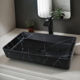 Ceramic 24x14 Inch Bathroom Sink,Vessel Sink with Faucet and Drain Combo Black Vessel Sink Rectangle Marble Bathroom