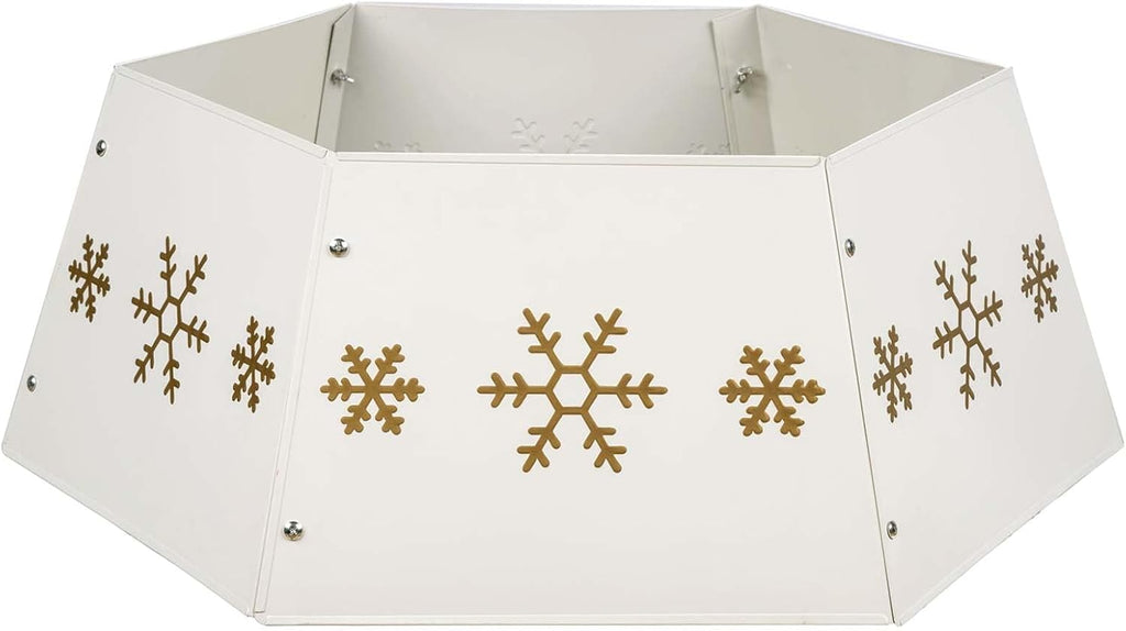 Metal Christmas Tree Collar with 3D Snowflake Authentic, Hexagon Heavy-Duty Iron Tree Base Cover for Pencil Tree