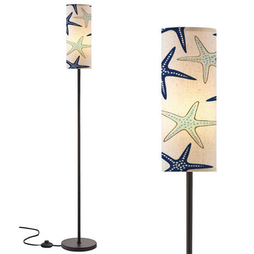 Coastal Repeat Pattern Blue Sea Stars Floor Lamp - White, Modern, Standing, Remote Control, Dimmable, Tall, Corner