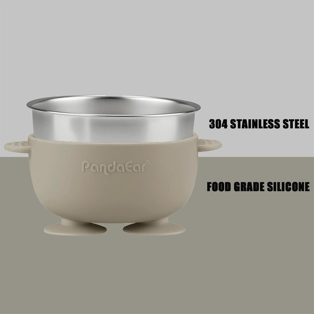 8PCS Baby Feeding Set | Stainless Steel Suction Plates and Bowls with Silicone Fork and Spoon Utensils | Baby Led