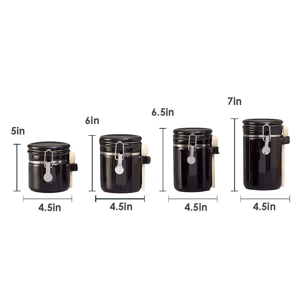 Canister Sets For The Kitchen (4 Piece Set) Black, High Gloss Ceramic By Decorative Kitchen Set With Wooden Spoons