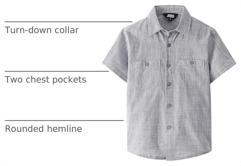Boys Chambray Shirts Short Sleeve Button Down Shirt for Kids
