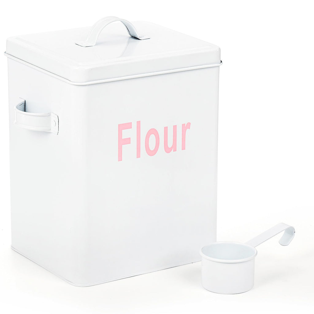Metal Flour Container with Scoop and Lid, 6.3 Quart (Holds up to 7 lbs), Galvanized Steel Flour Canister with