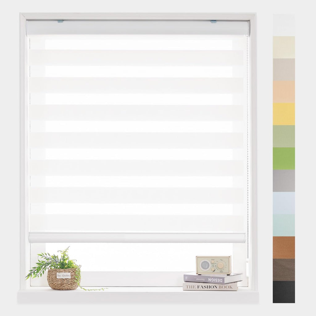 Zebra Blinds for Windows, Day Night Dual Layer Roller Shades for Windows, Adjustable Privacy, Inside or Outside Mount