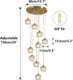 Long Crystal Chandelier LED Modern Pendant Light 59" Ceiling Light Crystal Ball Large Pendant Lighting Fixture for Staircase Living Room Hotel Hallway Foyer Entryway Gold A116-B0B1V85MSQ