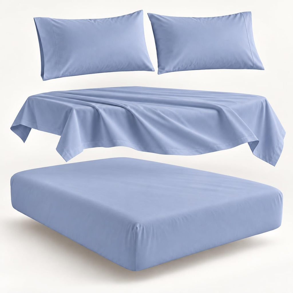 650 Thread Count Cotton Blend King Sheet Set, Sateen, Solid Blue