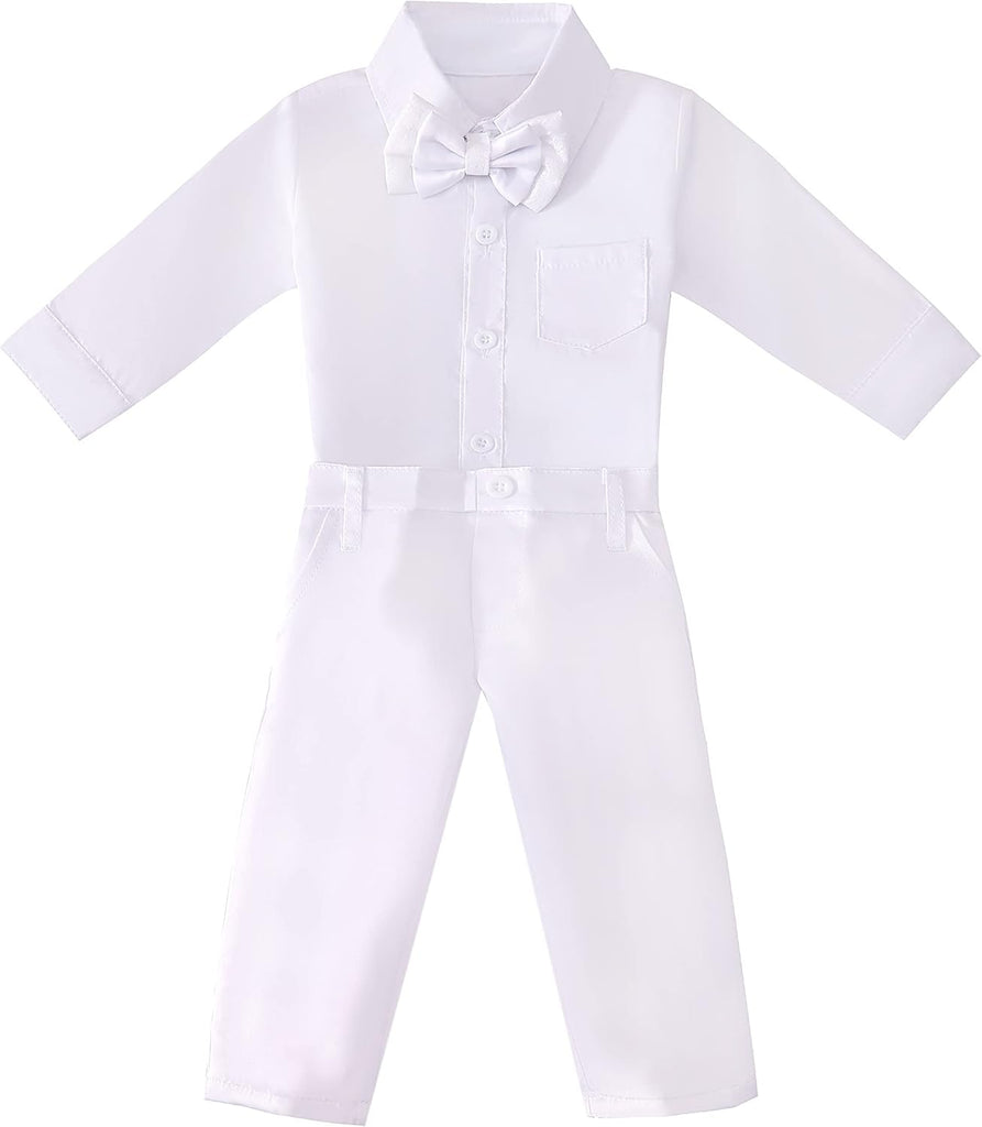 Infant Baby Boy Christening Clothing Baptism Outfit All White Suit Set with Bonnet Months, Long Sleeve