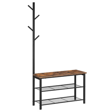 Coat Rack Shoe Bench, 3-Tier Shoe Rack, Industrial Storage Bench