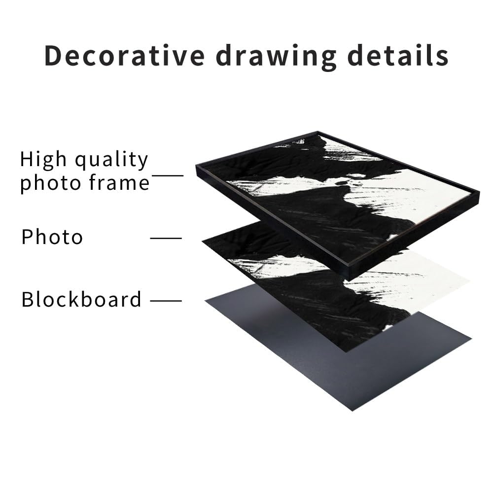 Large Framed Boho Black White Abstract Wall Art, 24x32 In