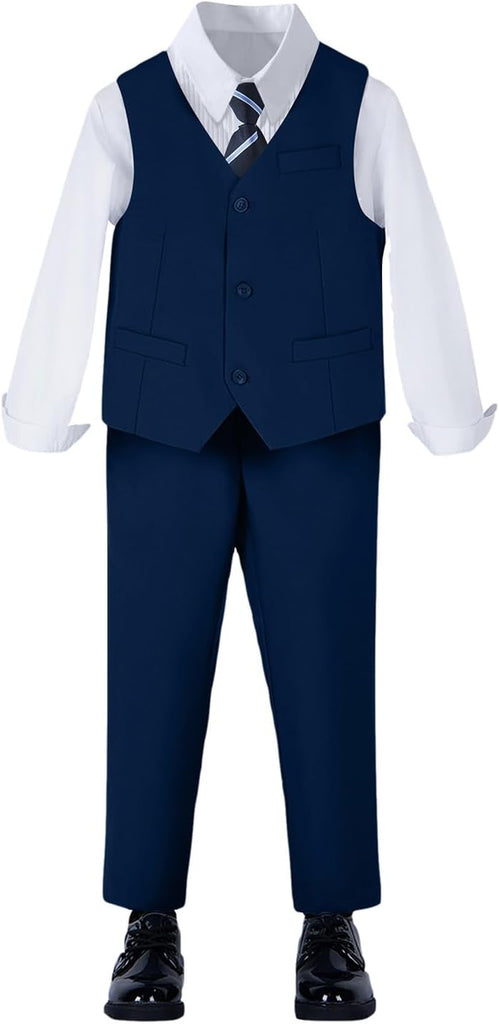Toddler Boys Formal Suits Set,Vest Pants Dress Shirt and Tie for Kids Boy Wedding Ring Bearer Oufit