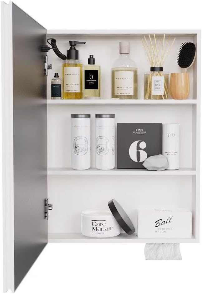 25.59" x 19.69" LED Bathroom Medicine Mirror Cabinet, Wall Mounted Single Door Aluminum Storage Cabinet with Anti-Fog