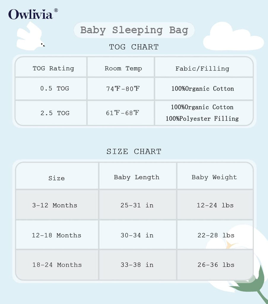 Baby Sleep Sack Organic Cotton Sleeping Bag with- 2.5 TOG Sleeping Bag with Way Zipper, Boys Girls Swaddle