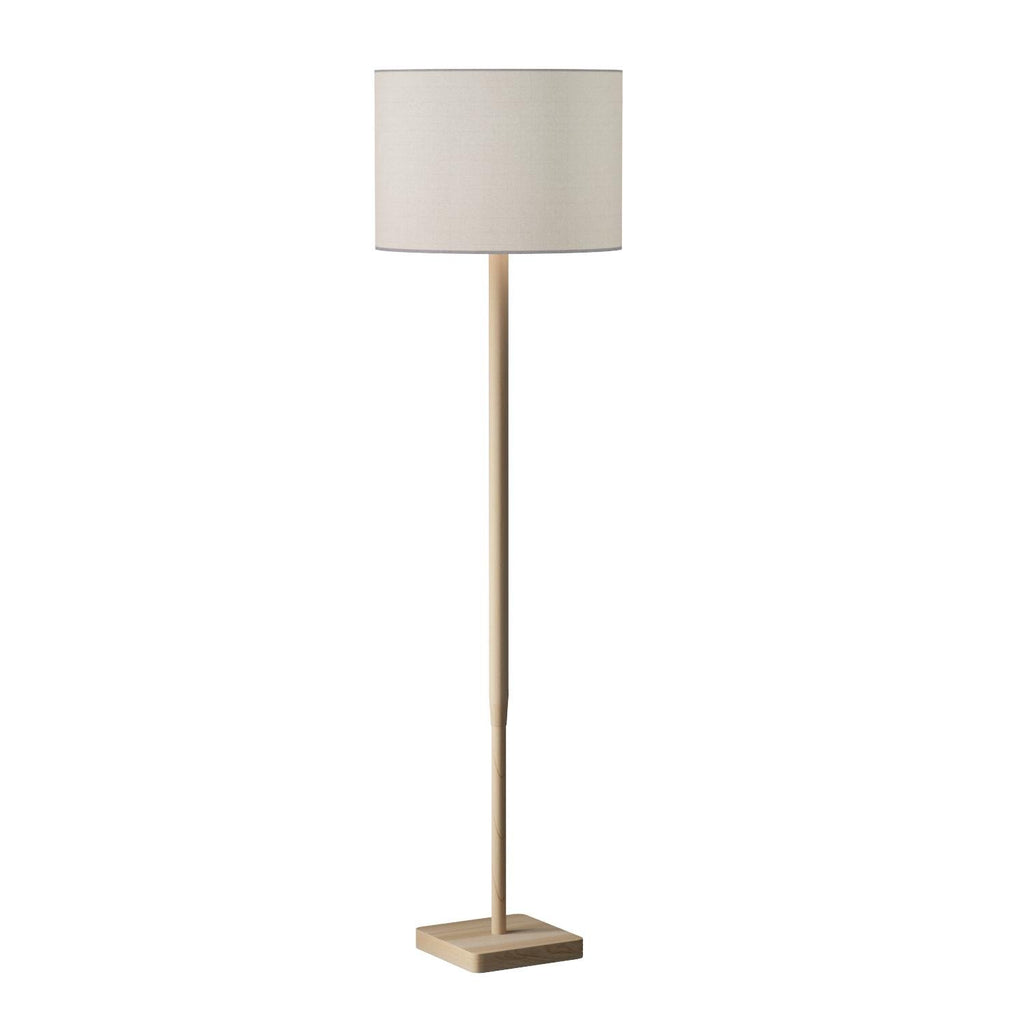 Floor Lamp, Natural Rubberwood & White Linen, 3-Way, 58.5"