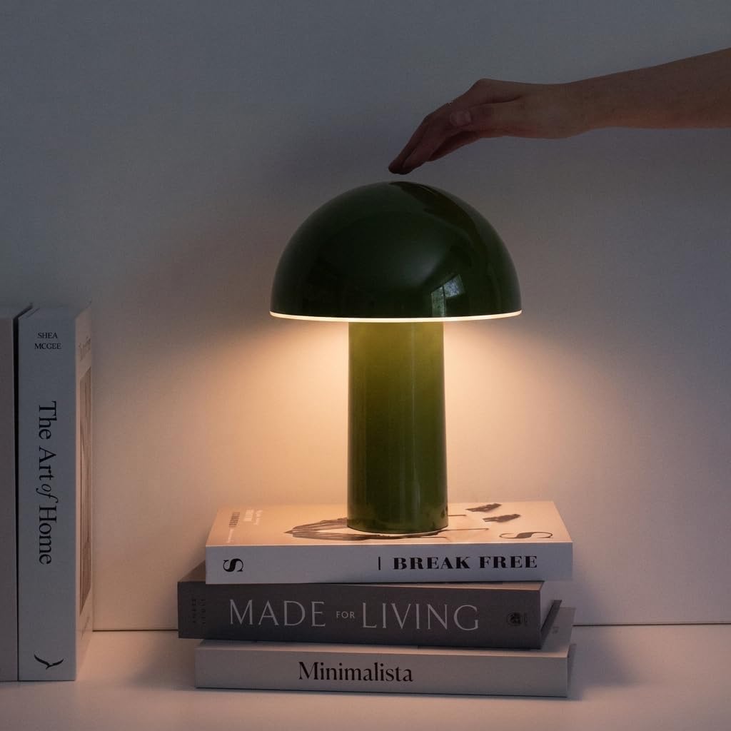 Celia Table Lamp - 10" Touch-Controlled Mushroom Accent Lamp, Cordless & Dimmable LED, Portable Bedside Accent Light