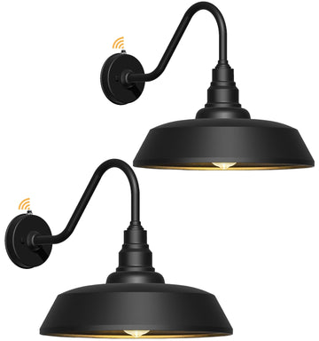 21" Large Black Gooseneck Barn Lights Outdoor, Dusk to Dawn, 2-Pack