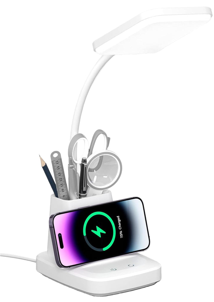 LED Desk Lamp with Wireless Charger, White