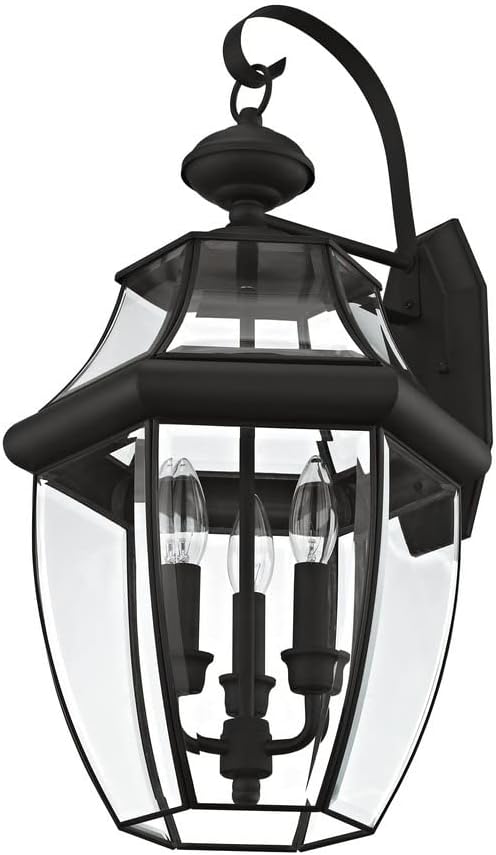 Monterey 3-Light Outdoor Wall Lantern with Clear Beveled Glass, 22.5 Inch - Bronze