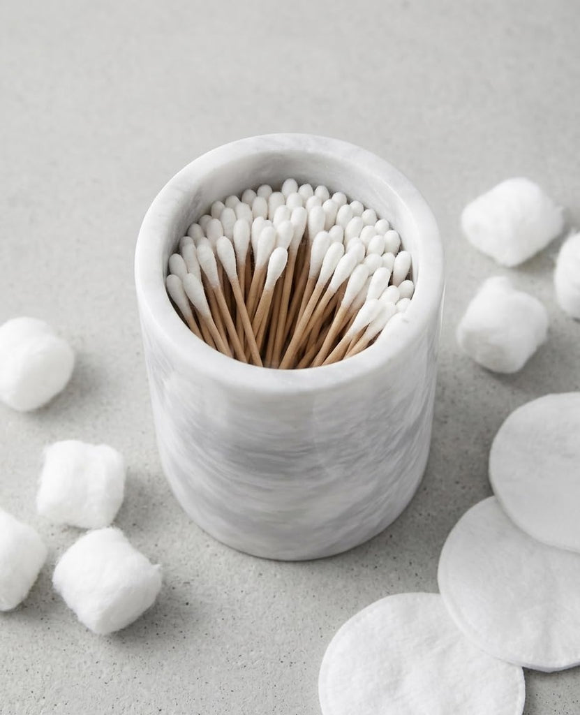 Marble Q-Tip Holder, White 4" Cotton Swab Canister
