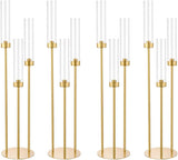 4pcs Gold Candelabra 3 Arm Taper Candle Holders with Acrylic Lampshade, 33.8'' Tall Candelabra Centerpiece for Table