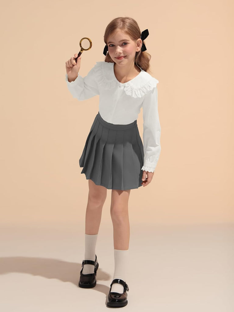 Girls Pleated Skirt Kids School Uniform Elastic High Waist Tennis Skirts with Shorts