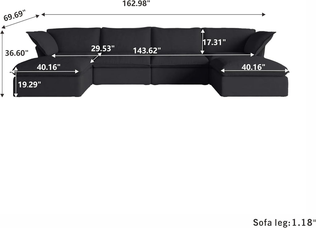 U Shape Sectional Couches for Living Room, 6-Seat Modern Comfy Couch, Convertible Sectional Sofa, Sectional Sofas with Chaise Ottomans for Living Room Bedroom Office Apartment (Black) A124-B0CNRQF7V5