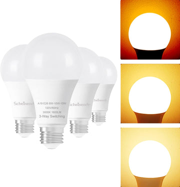 3-Way Led Light Bulbs 30 70 100 Watt Equiv, A19 E26 Bulb, Warm White,4PK