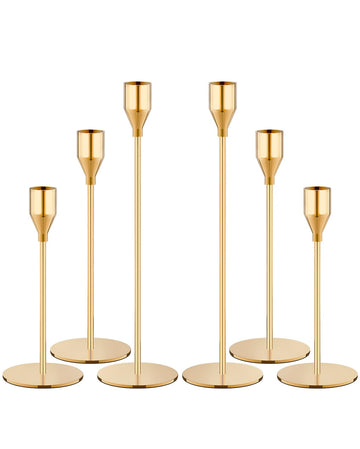 Set of 6 Gold Taper Candle Holders, Tall Candlesticks Holder for Dining Table Centerpiece, Fall Decor, Fireplace