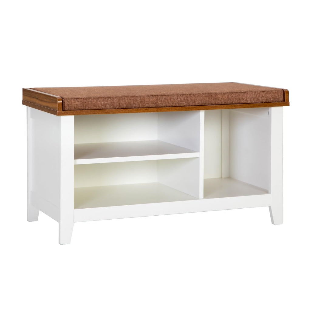 Shoe Storage Bench, White Shoe Entryway Bench with Seating Padded Cushion, Freestanding Shoe Rack Organizer Hallway