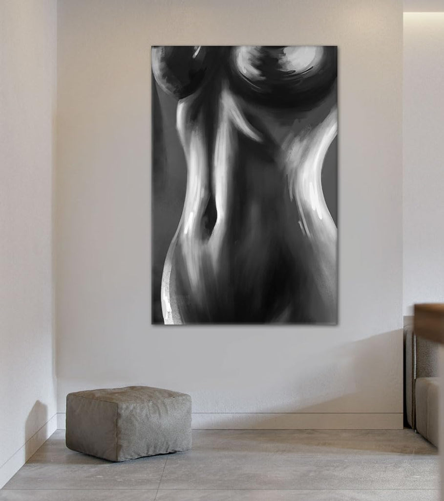 Sexy Bedroom Wall Art - Abstract Naked Woman Painting Black White Figure Drawing Canvas Prints Elegant Female Body