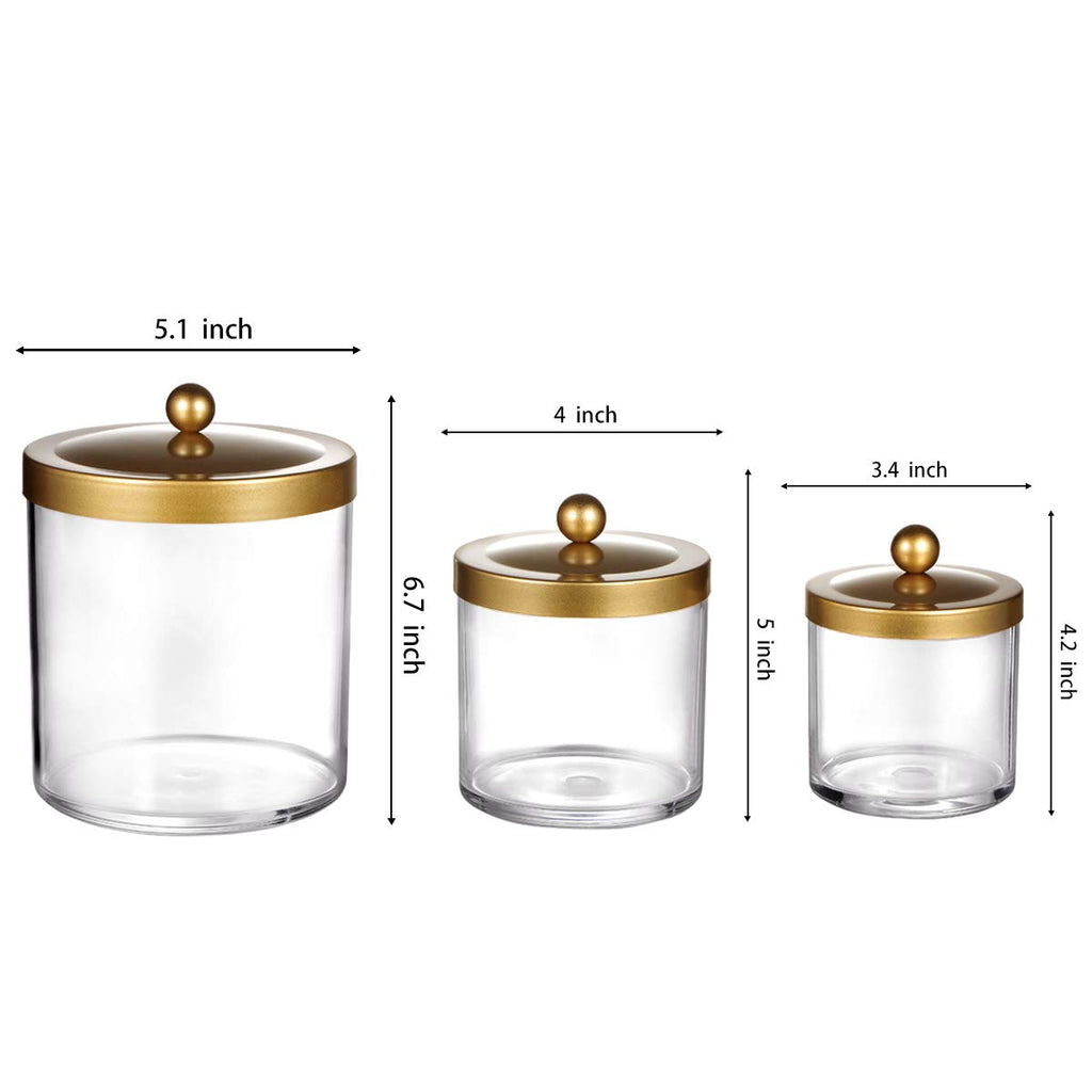 3Pack Large Plastic Apothecary Jars with Gold Metal Lids