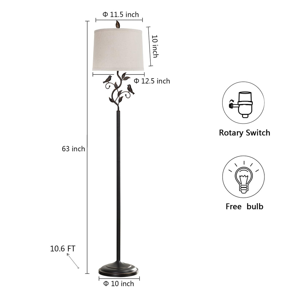 63" Rustic Unique Bird Leaf Floor Lamp