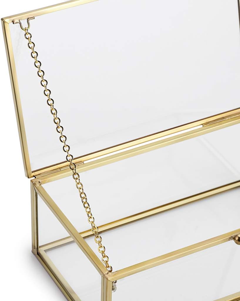 Vintage Glass Keepsake Box, Rectangle Jewelry Display Organizer Case