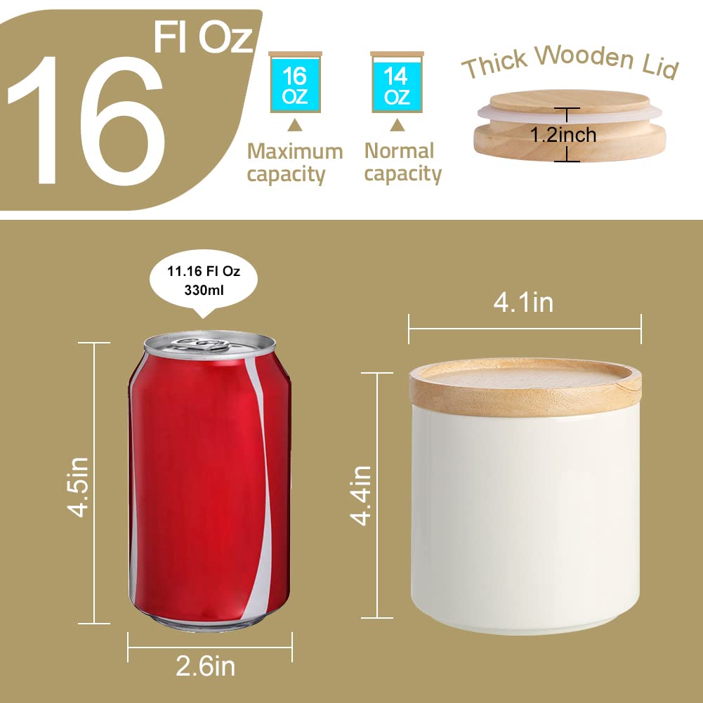 Kitchen Canisters Ceramic Food Storage Jar, Stackable Containers with Airtight Seal Wooden Lid for Serving Ground
