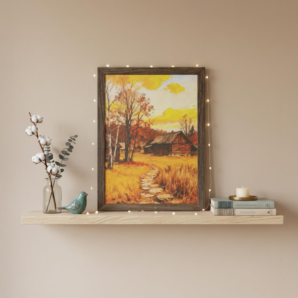 Vintage Canvas Wall Art - Rustic Farmhouse Forest Landscape Pictures, Solid Wood Framed 300T Thick Canvas Woodland