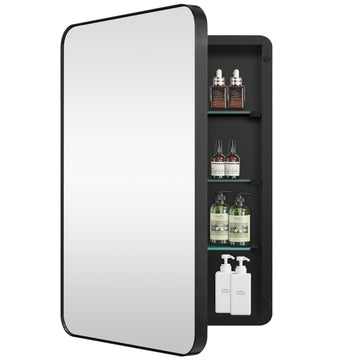 Medicine Cabinet with Mirror, 20x26 Inch Black Bathroom Mirrored Cabinet, Metal Framed Wall Cabinet with Mirror