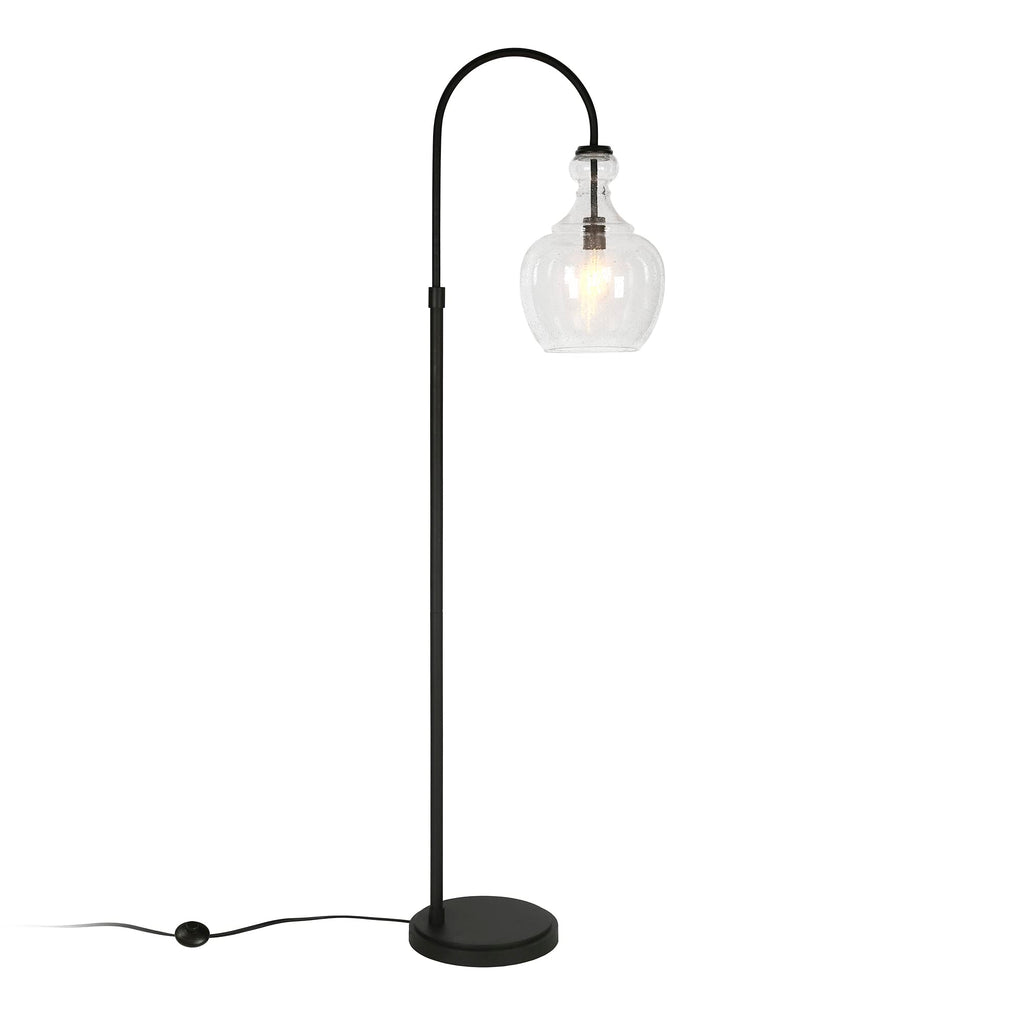 Arc Floor Lamp with Glass Shade in Blackened Bronze/Seeded, Floor Lamp