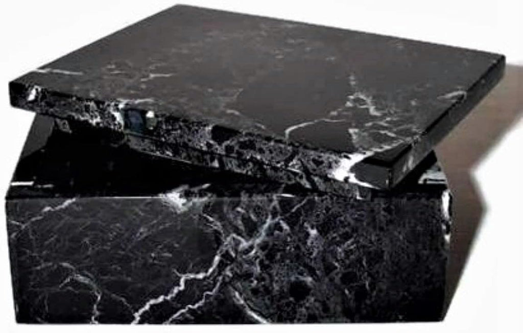 Decorative Black Marble Box, Stone Box with Lid - Rectangular, 5 Inch