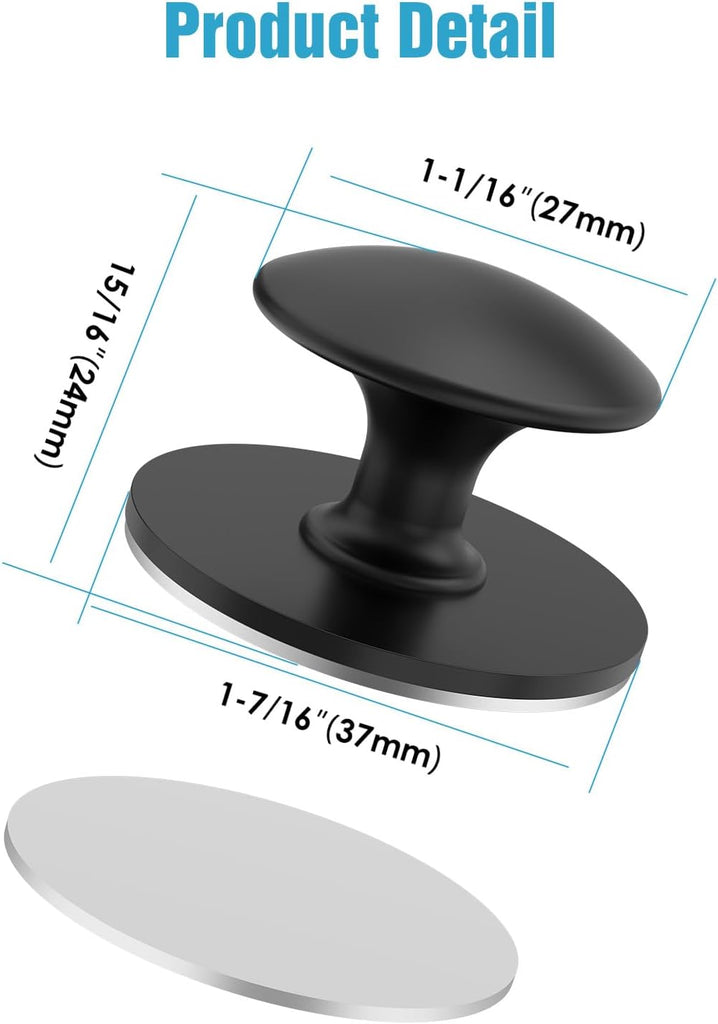 5 Pack Black Self-Adhesive Cabinet Knobs, Self-Stick Hardware Kitchen Cabinet Handles, No-Punch Peel and Stick Drawer