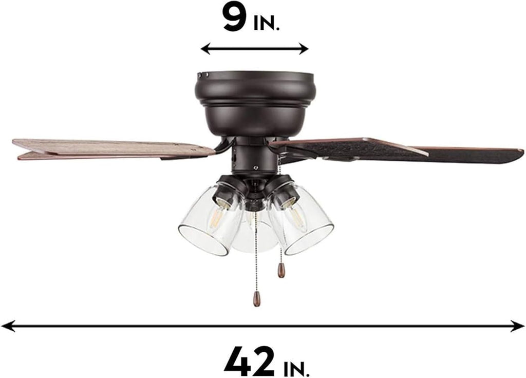 Ceiling Fans Renton 42" Bronze Indoor Fan with Clear 3 Light LED Multi Arm; E26/B11 Bulb and Pull-Chains