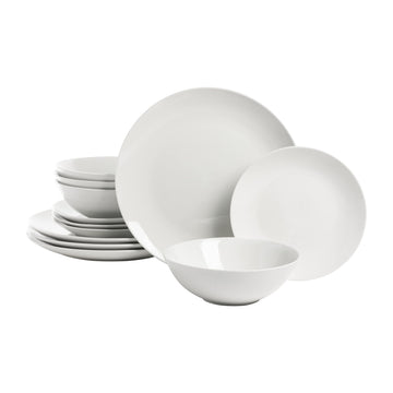 Simply Coupe Dinnerware Set, White, Service for 4 ( 12 Piece)