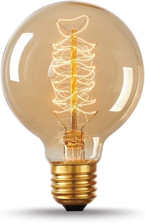 G30 Edison Globe Bulbs (2 Pack)- G95 E27 Antique Incandescent Bulb 40W Equivalent Warm White Lamps,Spiral