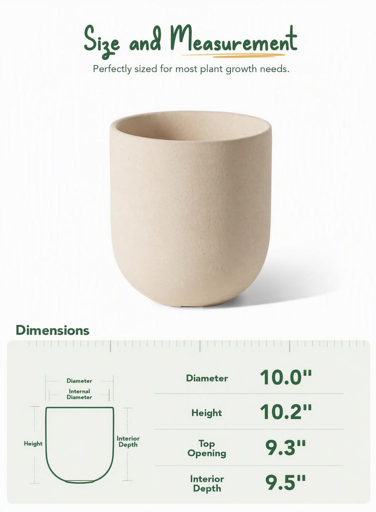 10 Inch Plant Pot, Ceramic Pots for Plants, Speckled Oat