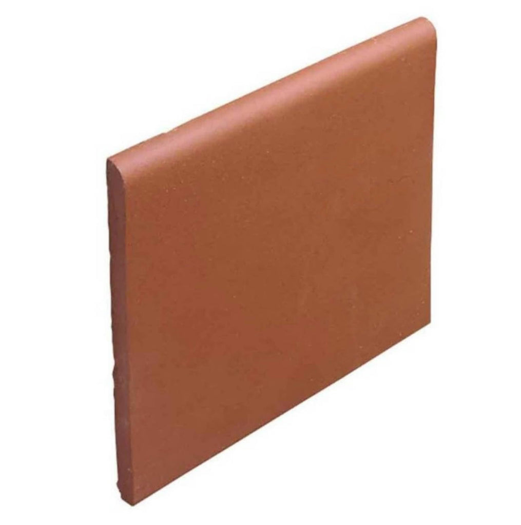 6x6 Colonial Red Smooth Quarry Bullnose Tile - Rounded Edge Ceramic Trim for Commercial Kitchen, Restaurant, Stair &