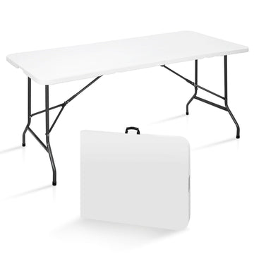 6FT Folding Table for Indoor Outdoor, Portable Heavy Duty Fold-in-Half Plastic Dining Picnic Party Camping Table with