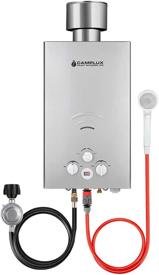Tankless Water Heater, Camplux Outdoor Portable Propane Gas Tankless Water Heater With Rain Cap for Camping Showers